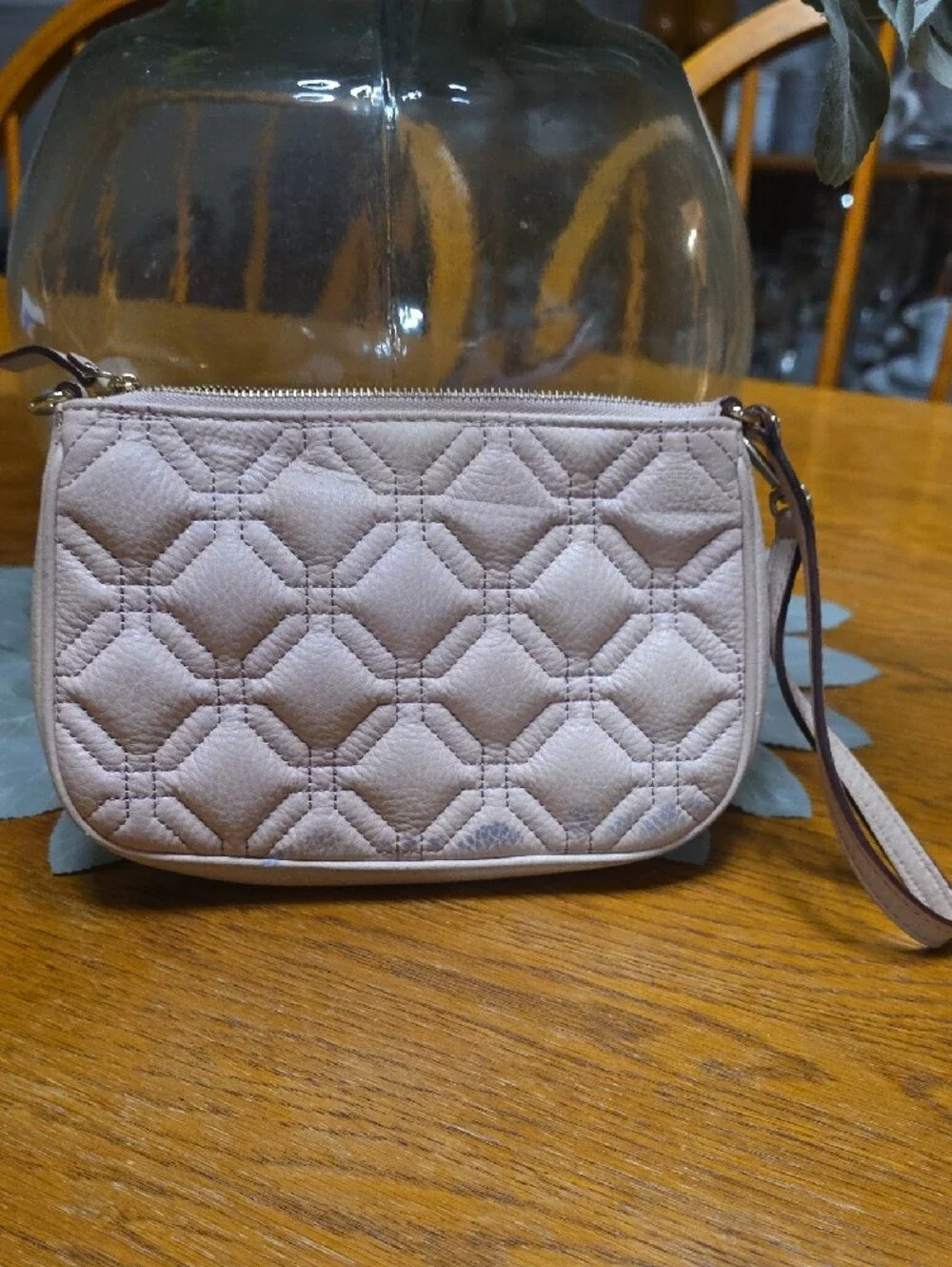 kate spade Quilted Leather Wristlet in Light Taupe